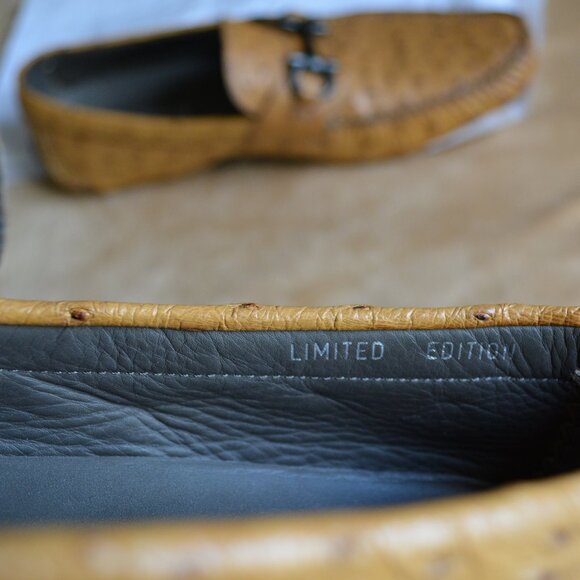 Salvatore Ferragamo Tan Brown Ostrich Leather Loafers, Limited Edition, Size 13